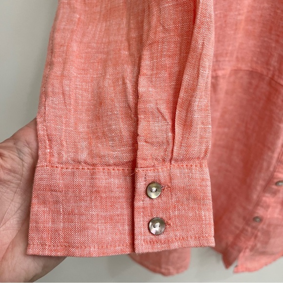 Tahari 100% linen button front tunic top heathered orange laganlook size medium - Picture 8 of 9